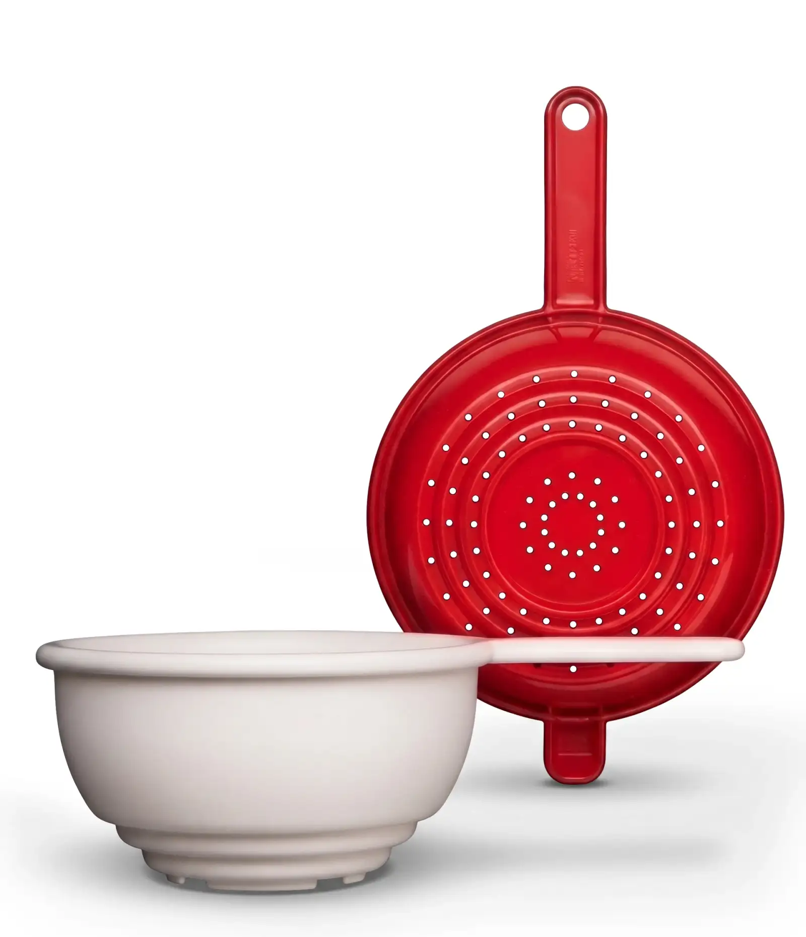 Scolapasta rosso con manico e ciotola bianca della serie Chef Line, Fratelli Guzzini