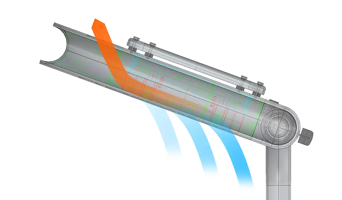Sezione della testa del 2024 con il flusso d’aria che attraversa il dissipatore del modulo LED