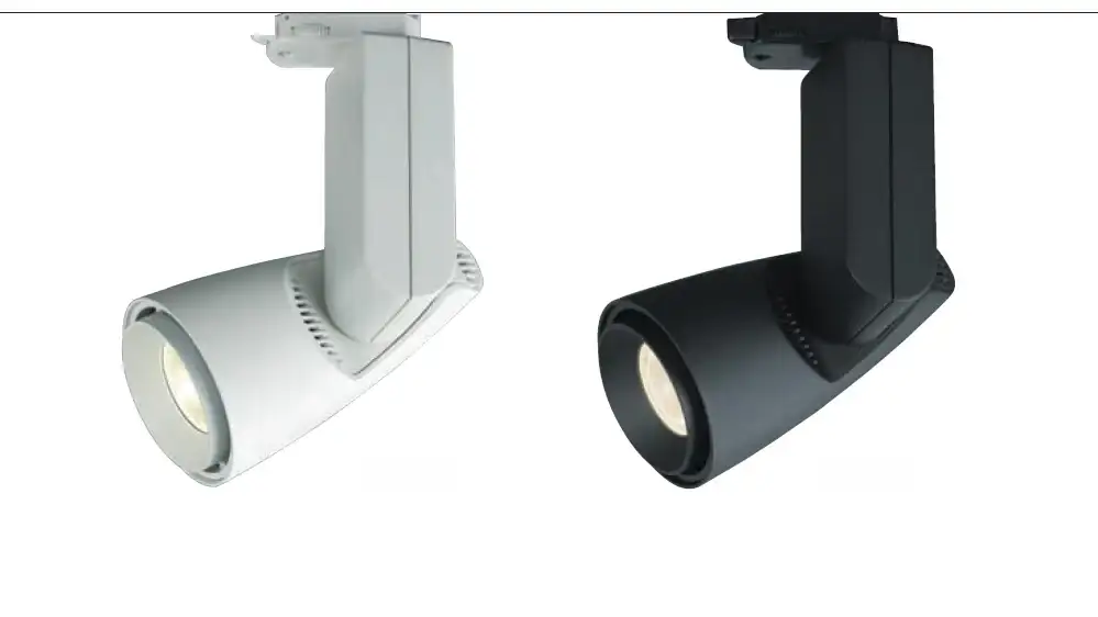 Due faretti Kiss LED su binario, uno bianco e uno nero, Raat