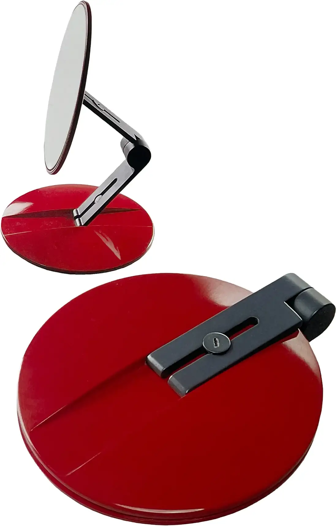 Due specchi Lucky con base tonda rossa e braccio snodato, Metaform