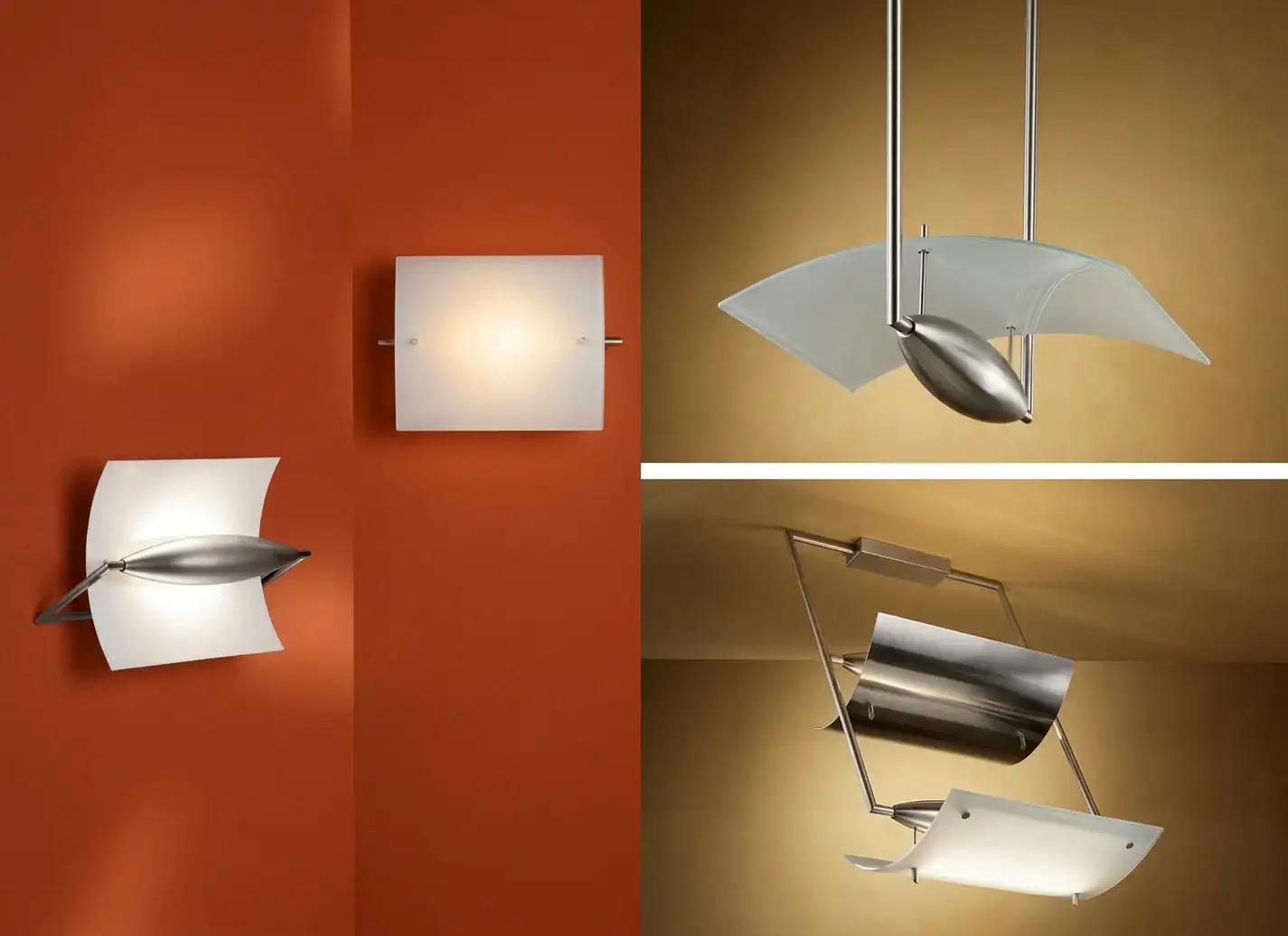 Lampade Luxia da parete e da soffitto con schermi in vetro curvato, Tronconi