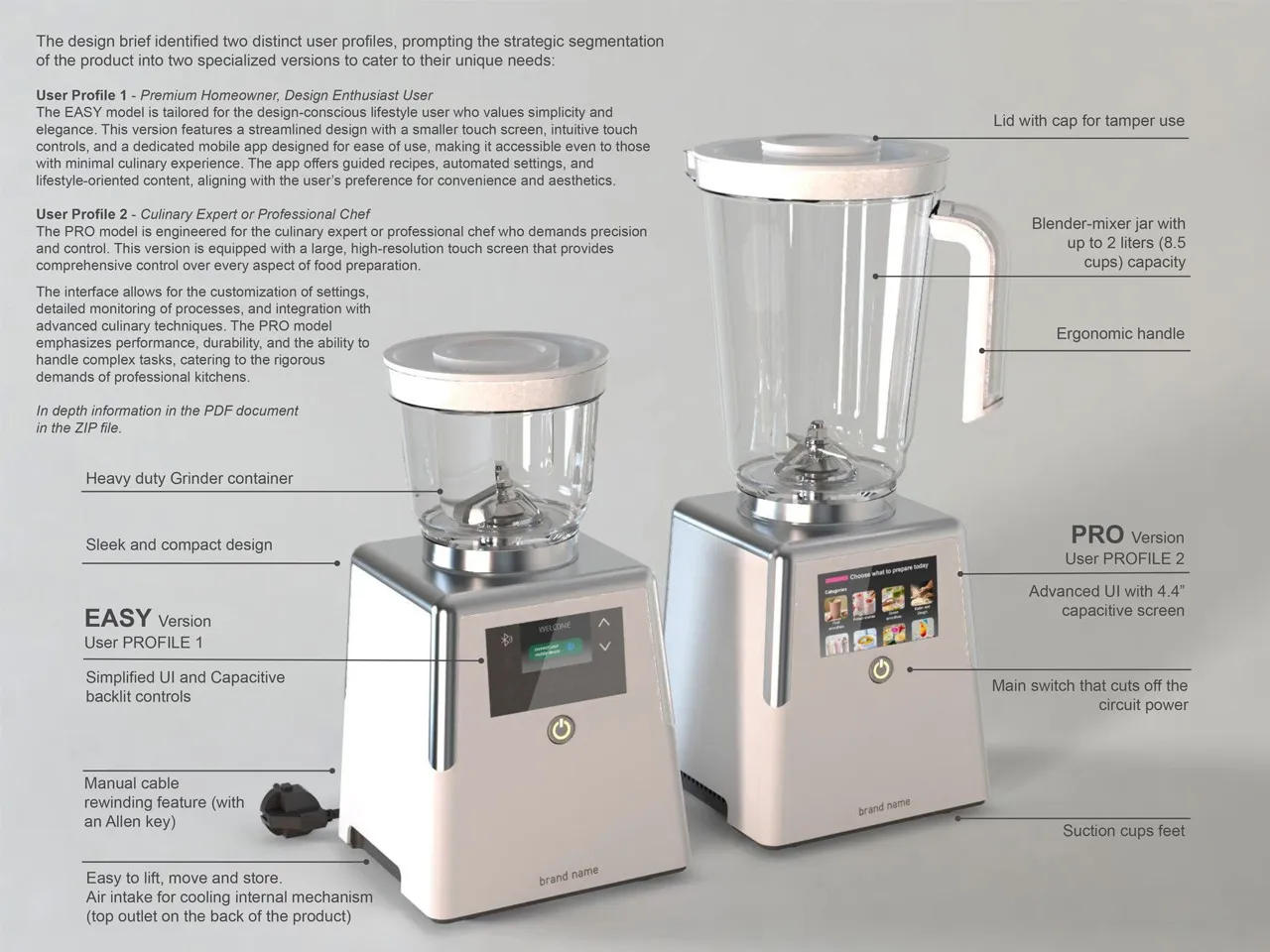 Le due versioni dello Smart Blender, Easy e Pro, con lo schermo touch al posto della manopola